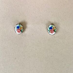 Three Flower Ceramic Bead Earrings
